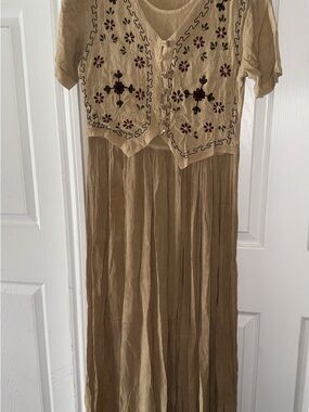 Beige Embroidered High-Low Women’s Dress